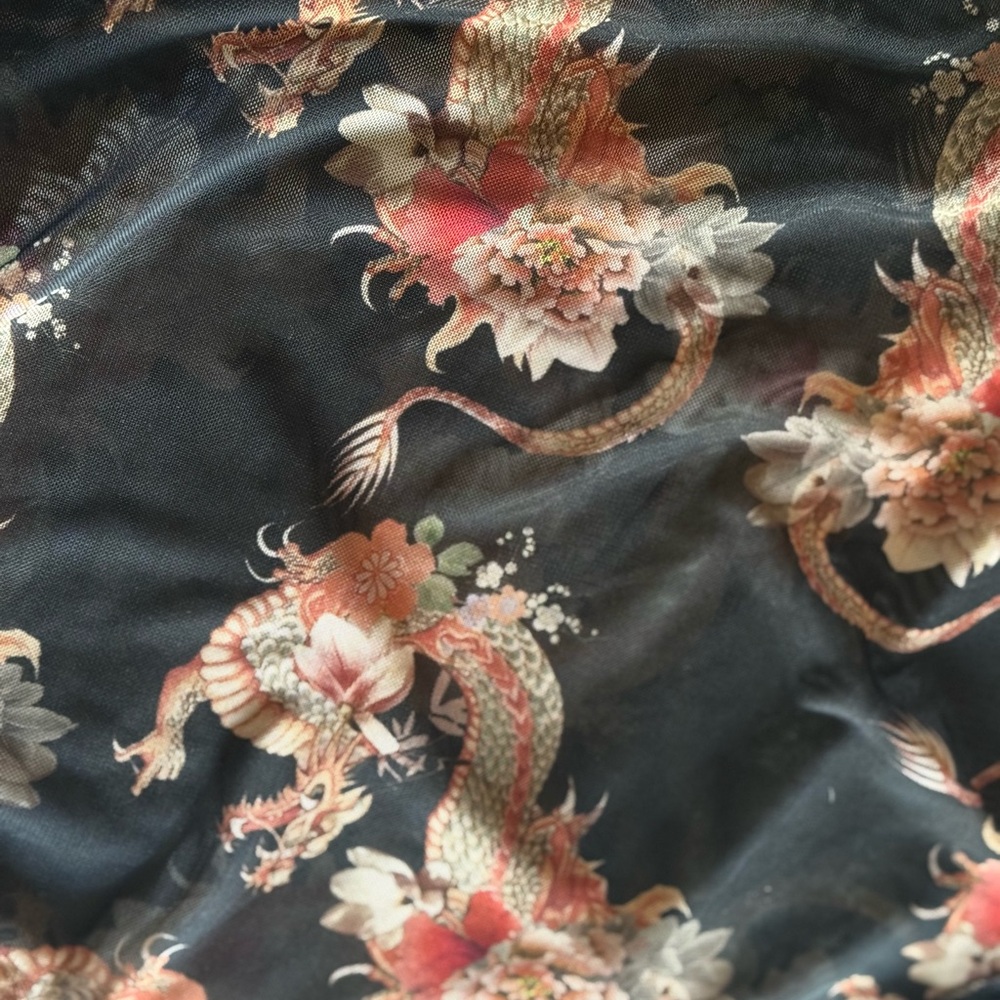 90’s long sleeve mesh T shirt dragon Floral - Picture 3 of 6